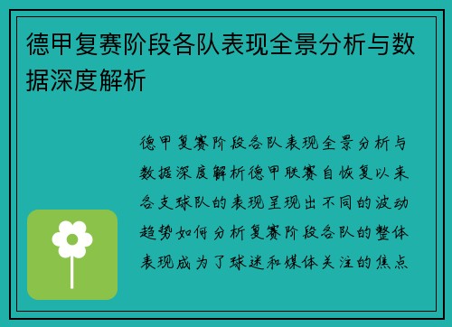 德甲复赛阶段各队表现全景分析与数据深度解析